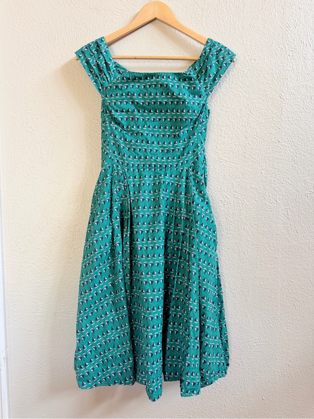 Emily & Fin green boat print fit & flare dress